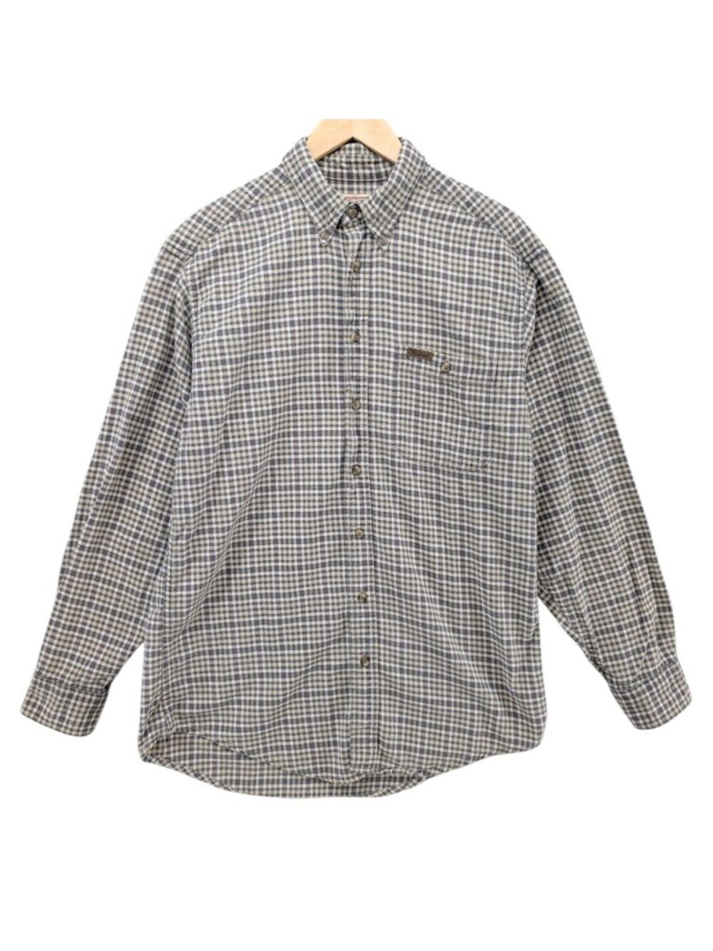 Woolrich Plaid Flannel Shirt Mens Tan Blue Cotton Long Sleeve Button Down Size M